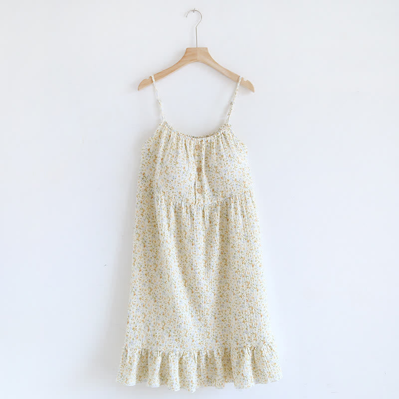 Robe d'intérieur en coton à volants et à motifs floraux - Blanc - XL - image 0