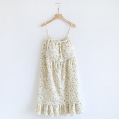 Robe d'intérieur en coton à volants et à motifs floraux - Blanc - XL - image 0