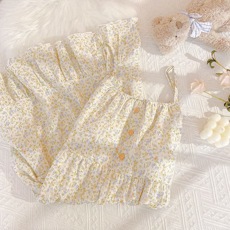Robe d'intérieur en coton à volants et à motifs floraux - image 3