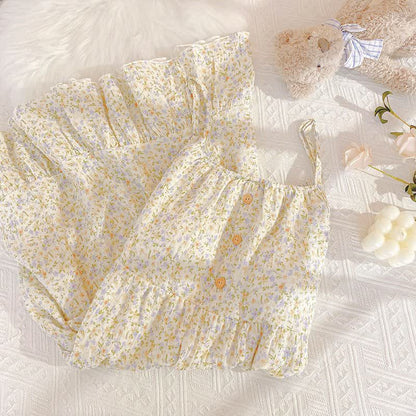 Robe d'intérieur en coton à volants et à motifs floraux - image 3