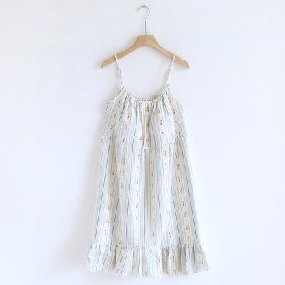 Chemise de nuit en coton doux et fleuri avec des volants - Blanc - XL - image 0
