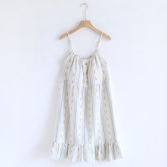 Chemise de nuit en coton doux et fleuri avec des volants - Blanc - XL - image 0
