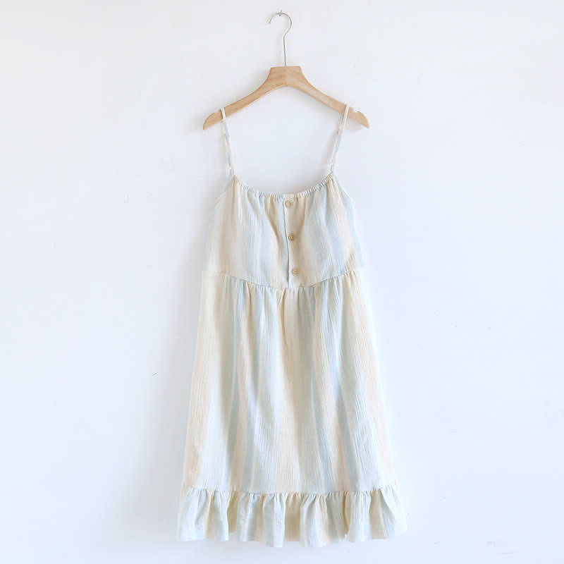Chemise de nuit en coton à rayures pastel et jupe à volants - Beige - XL - image 0