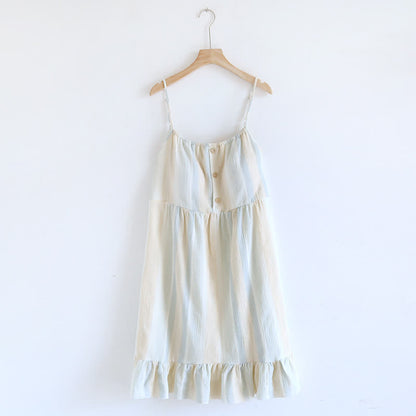 Chemise de nuit en coton à rayures pastel et jupe à volants - Beige - XL - image 0