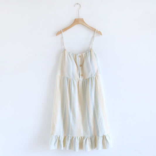 Chemise de nuit en coton à rayures pastel et jupe à volants - Beige - XL - image 0