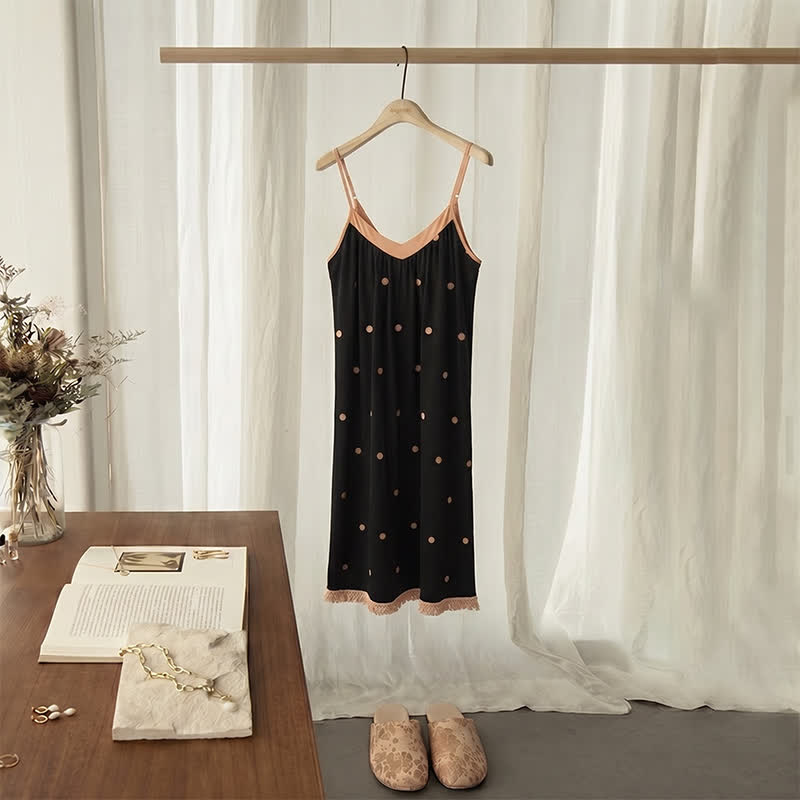 Robe d'intérieur en coton noir à pois blancs - Noir - 2XL - image 0