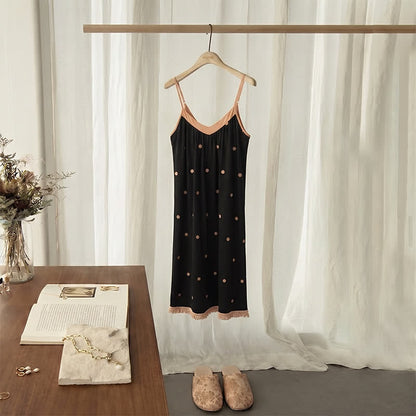 Robe d'intérieur en coton noir à pois blancs - Noir - 2XL - image 0