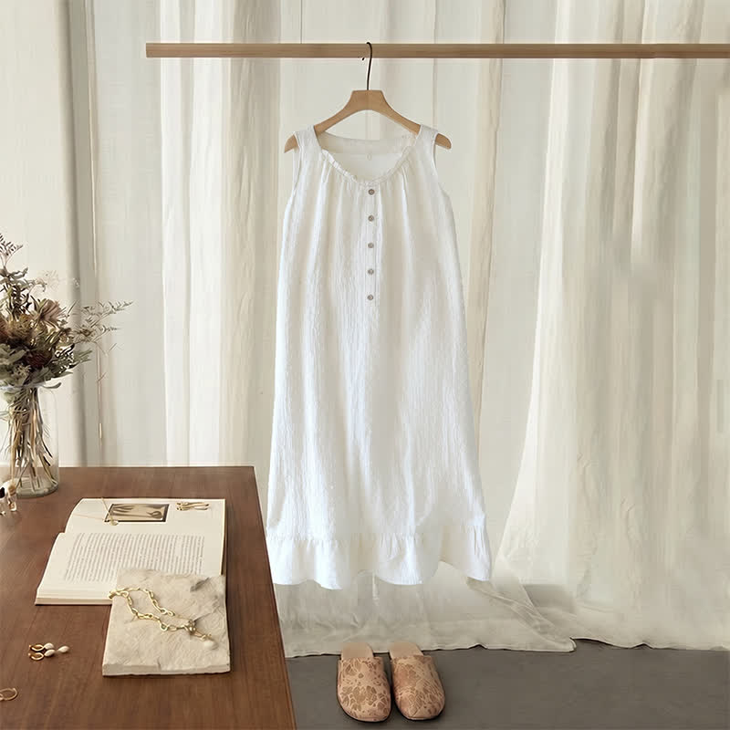 Robe d'intérieur sans manches en coton texturé blanc - Blanc - XL - image 0