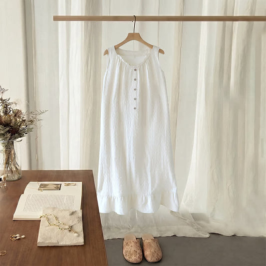 Robe d'intérieur sans manches en coton texturé blanc - Blanc - XL - image 0