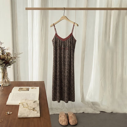Chemise de nuit en coton à imprimé léopard - Brun - 2XL - image 0