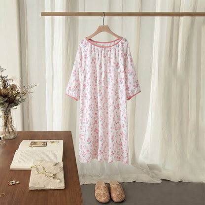 Chemise de nuit en coton rose poudré à motifs floraux - Rose - XL - image 0
