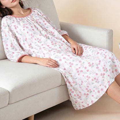 Chemise de nuit en coton rose poudré à motifs floraux - image 5
