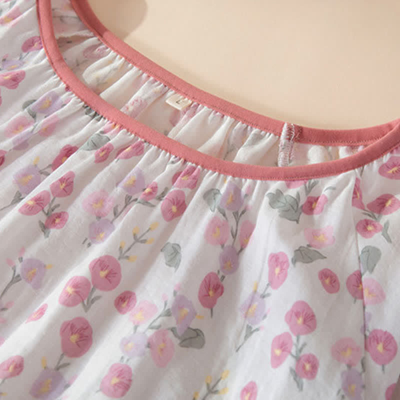 Chemise de nuit en coton rose poudré à motifs floraux - image 6