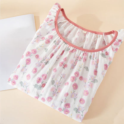 Chemise de nuit en coton rose poudré à motifs floraux - image 2