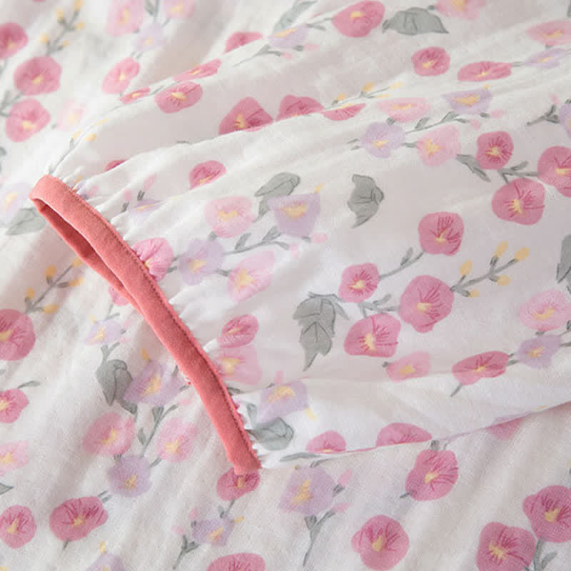 Chemise de nuit en coton rose poudré à motifs floraux - image 7