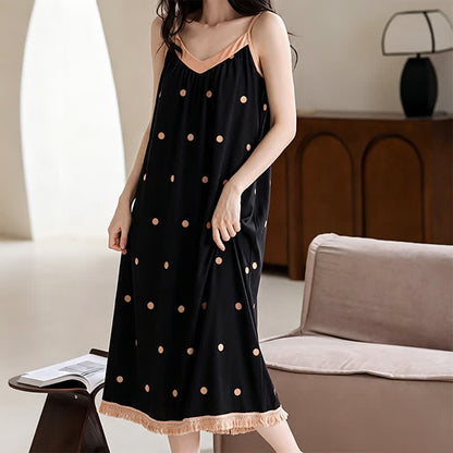 Robe d'intérieur en coton noir à pois blancs - image 5