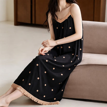 Robe d'intérieur en coton noir à pois blancs - image 6