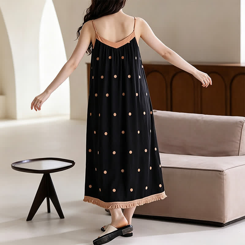 Robe d'intérieur en coton noir à pois blancs - image 4