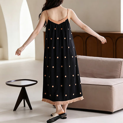 Robe d'intérieur en coton noir à pois blancs - image 4
