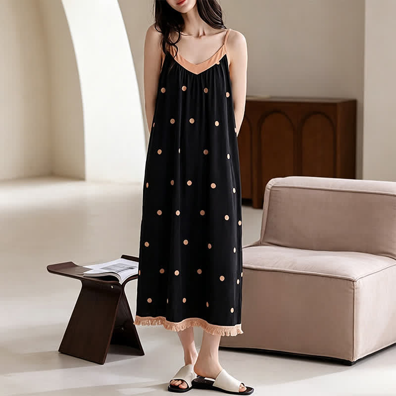 Robe d'intérieur en coton noir à pois blancs - image 3