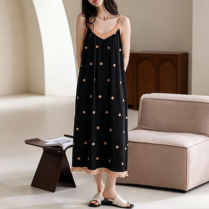 Robe d'intérieur en coton noir à pois blancs - image 3