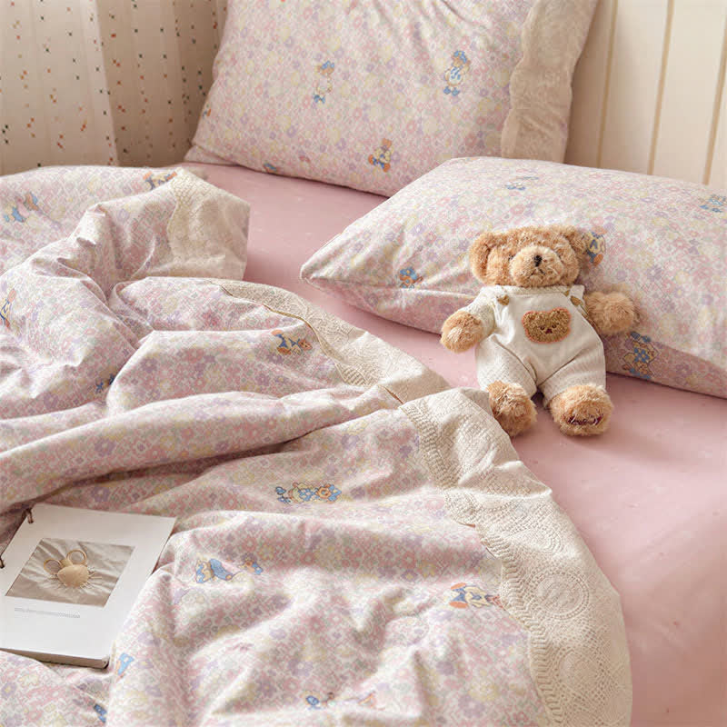 Ensemble de literie en coton Ownkoti avec ours en dentelle rose - image 2