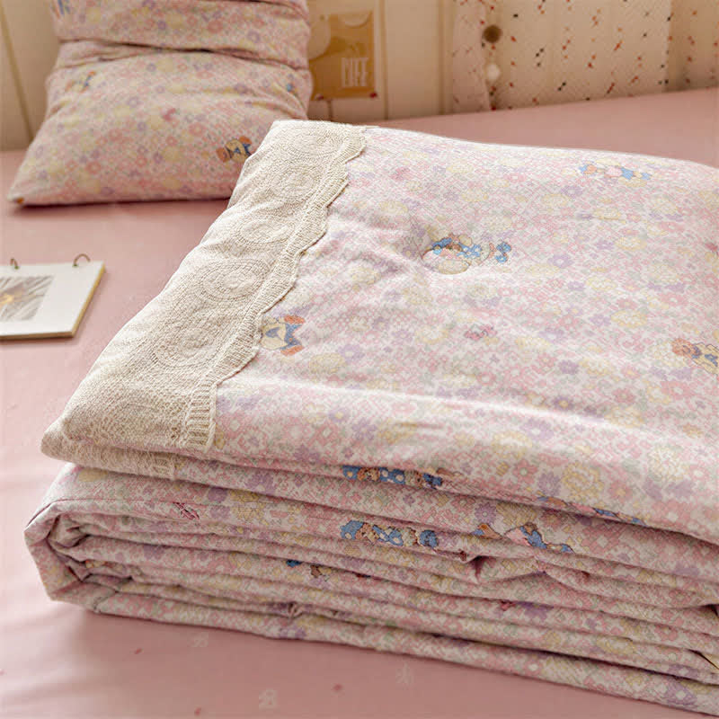 Ensemble de literie en coton Ownkoti avec ours en dentelle rose - image 0
