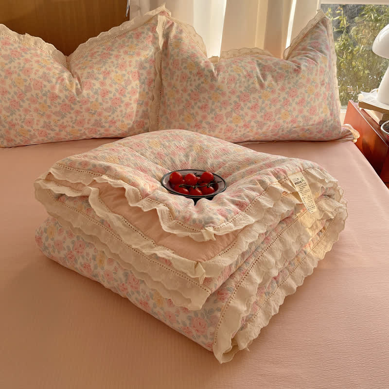 Ensemble de literie d'été en dentelle à volants rose poudré Ownkoti - Rose - Reine - Ensemble de literie - image 0