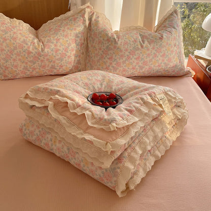 Ensemble de literie d'été en dentelle à volants rose poudré Ownkoti - Rose - Reine - Ensemble de literie - image 0