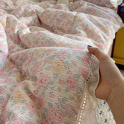 Ensemble de literie d'été en dentelle à volants rose poudré Ownkoti - image 3