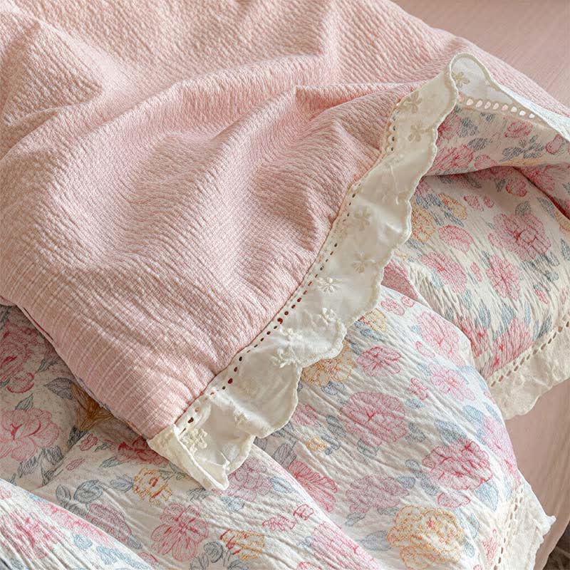 Ensemble de literie d'été en dentelle à volants rose poudré Ownkoti - image 2