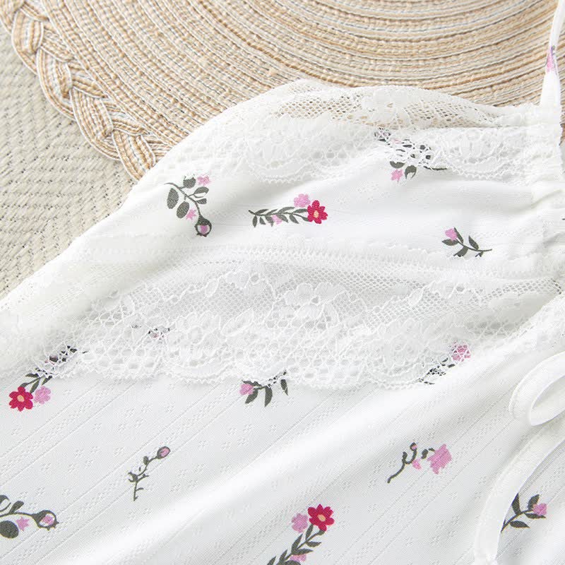 Robe d'intérieur sans manches à motif floral blanc - image 8