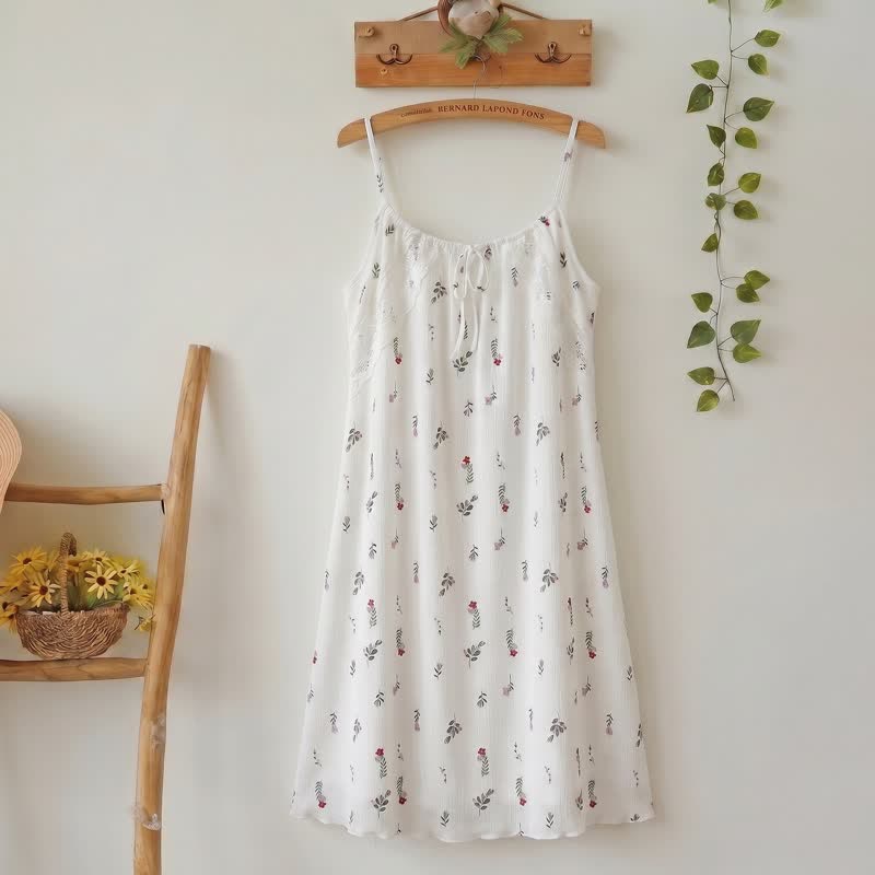 Robe d'intérieur sans manches à motif floral blanc - Blanc - L - image 0