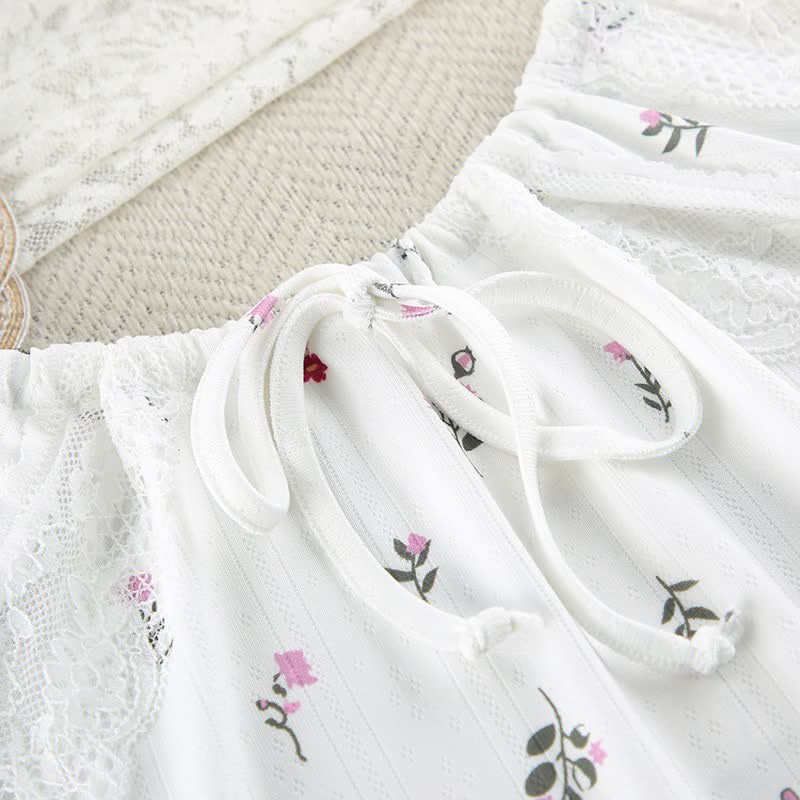 Robe d'intérieur sans manches à motif floral blanc - image 5