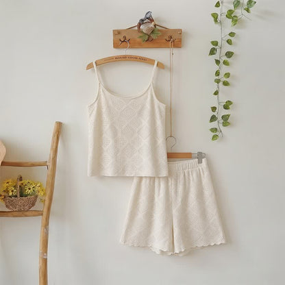 Ensemble pyjama short et débardeur beige jacquard - Beige - L - image 0