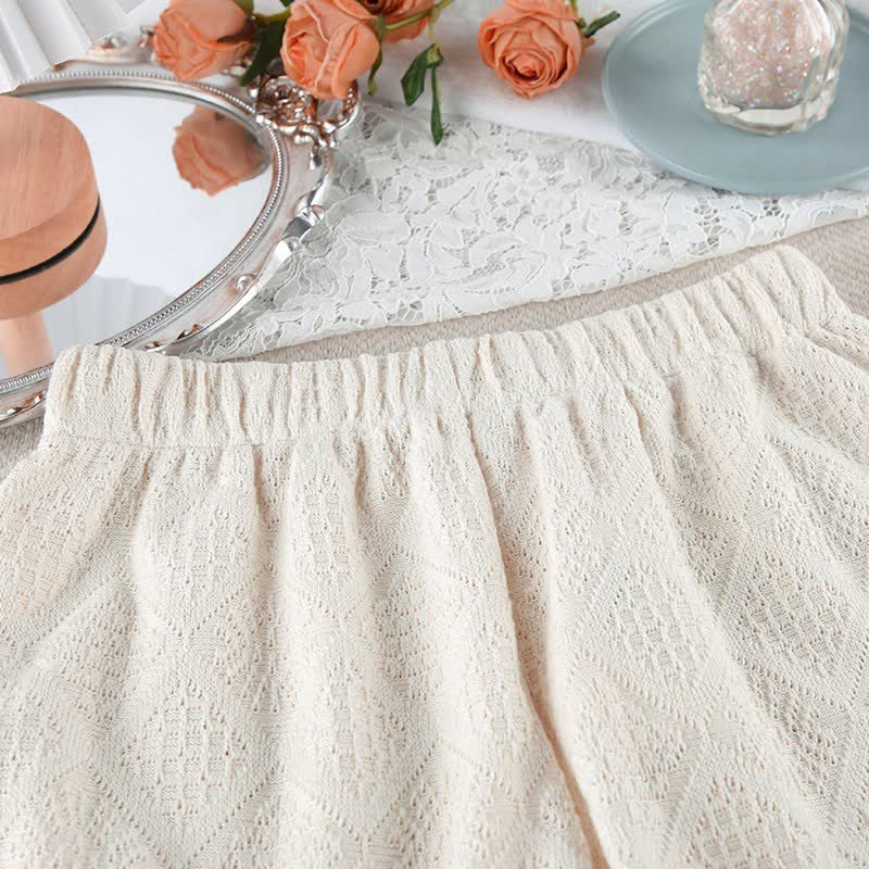 Ensemble pyjama short et débardeur beige jacquard - image 9