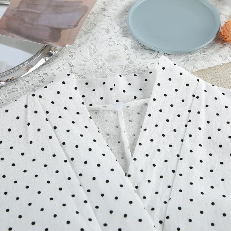 Ensemble pyjama kimono en coton à pois - image 2