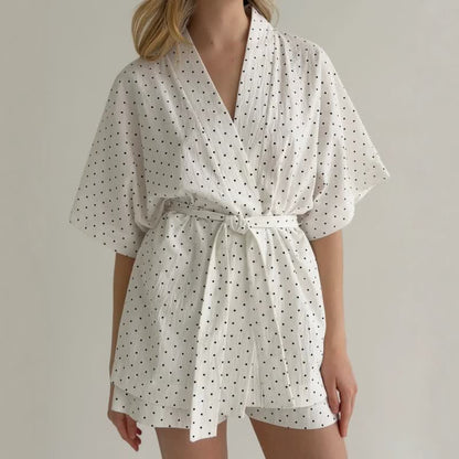 Ensemble pyjama kimono en coton à pois - image 1
