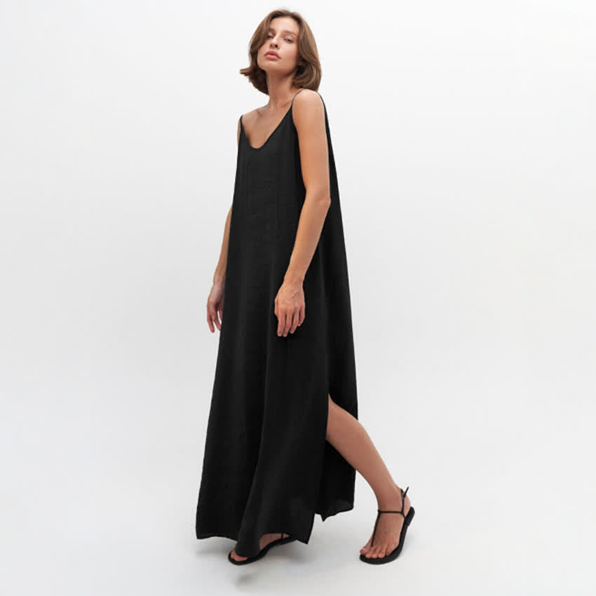 Robe d'intérieur unie avec fente latérale - Noir - L - image 9