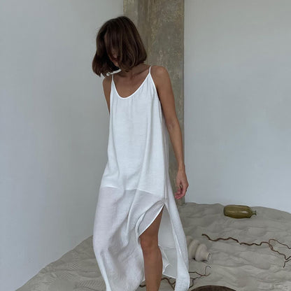 Robe d'intérieur unie avec fente latérale - Blanc - L - image 2