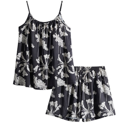 Ensemble pyjama noir avec short à bretelles fines à fleurs - image 6