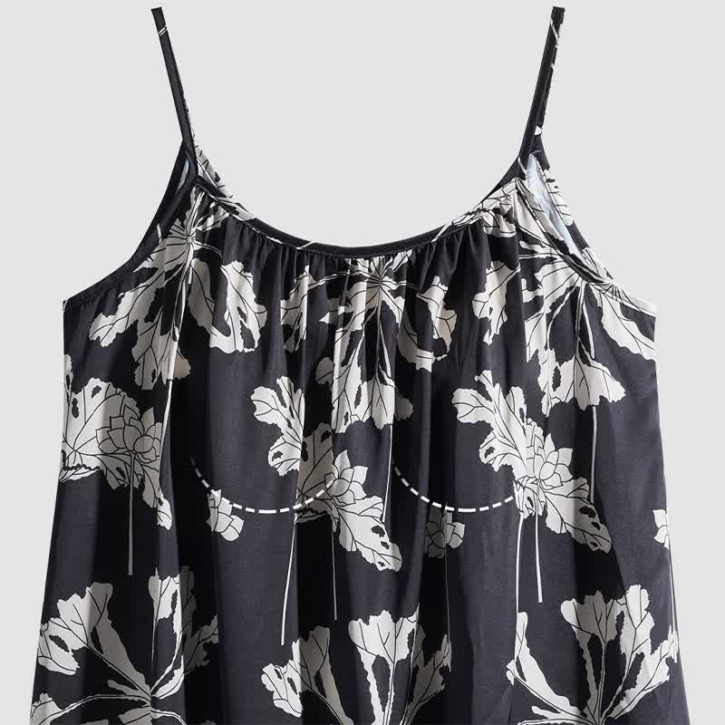 Ensemble pyjama noir avec short à bretelles fines à fleurs - image 7