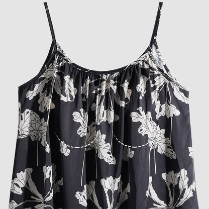 Ensemble pyjama noir avec short à bretelles fines à fleurs - image 7