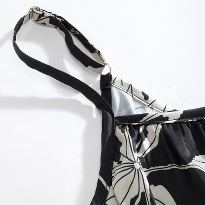 Ensemble pyjama noir avec short à bretelles fines à fleurs - image 9