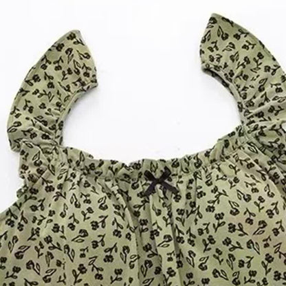 Ensemble pyjama vert olive à volants et motifs floraux - image 6
