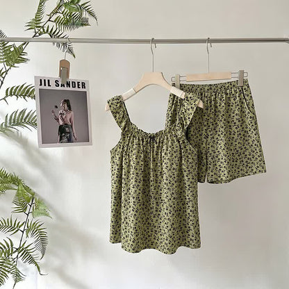 Ensemble pyjama vert olive à volants et motifs floraux - Vert - XXL - image 0