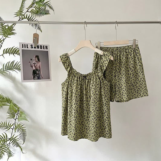 Ensemble pyjama vert olive à volants et motifs floraux - Vert - XXL - image 0