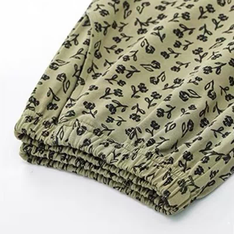 Ensemble pyjama vert olive à volants et motifs floraux - image 8