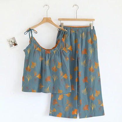Ensemble pyjama Ginkgo avec débardeur et pantalon - Bleu et orange - XL - image 0