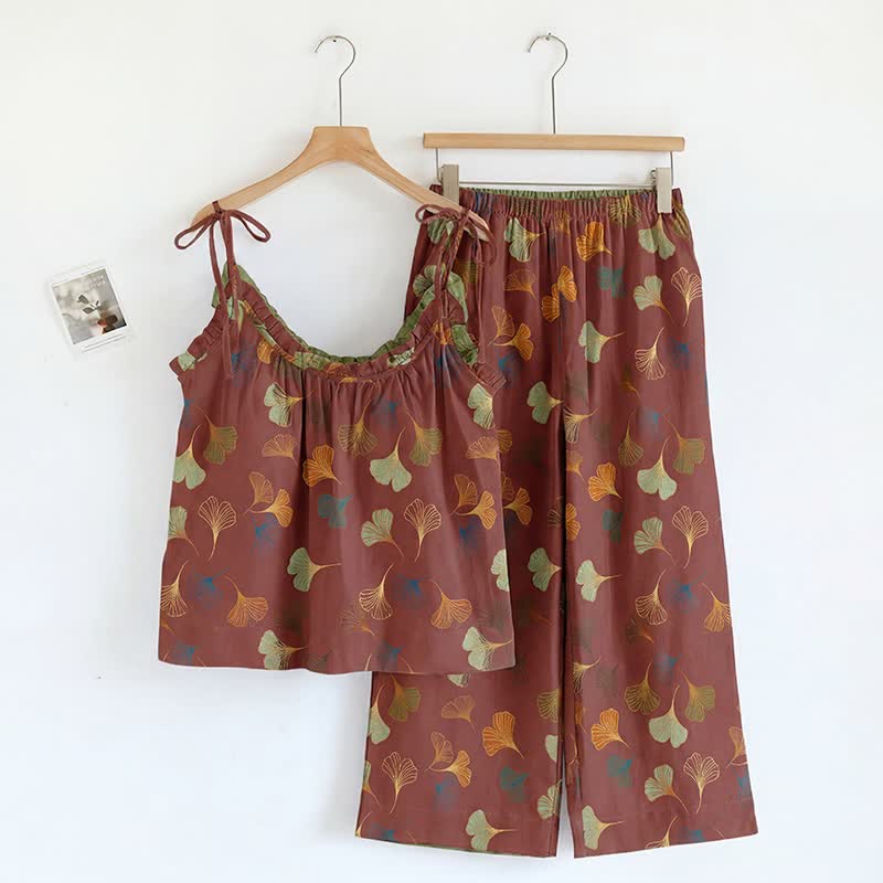 Ensemble pyjama Ginkgo avec débardeur et pantalon - Vin et vert - XL - image 4